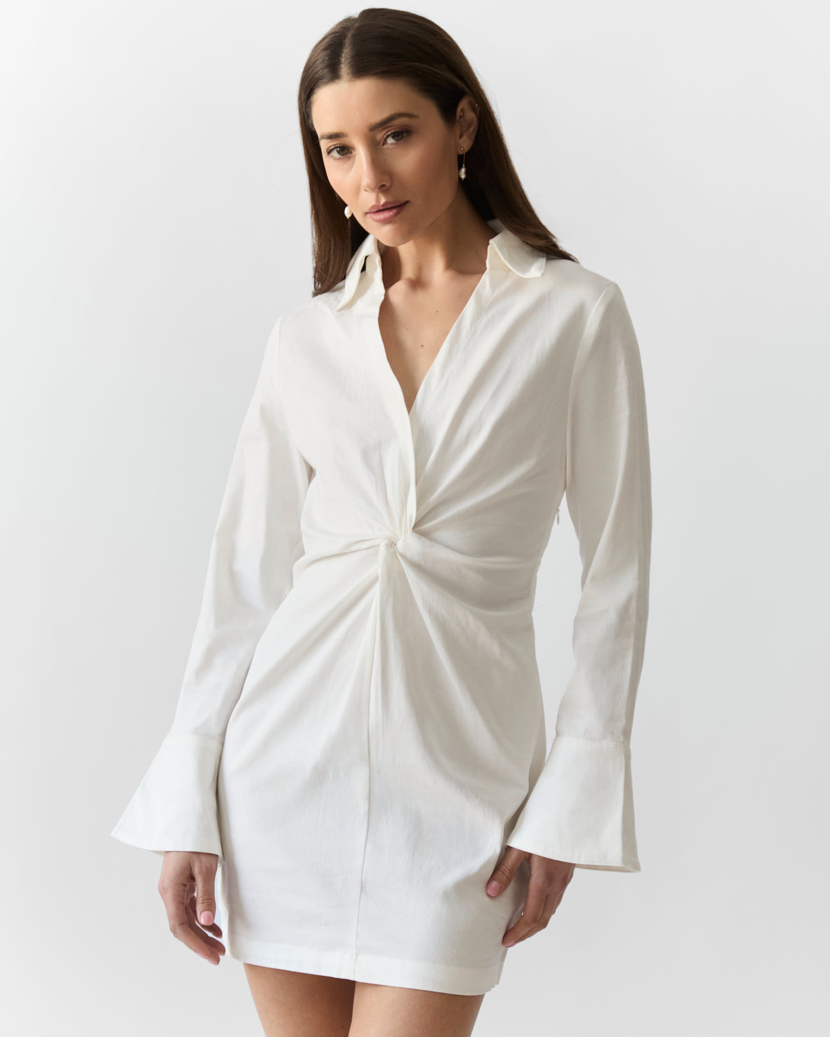 Iris Dress white cotton front twist mini